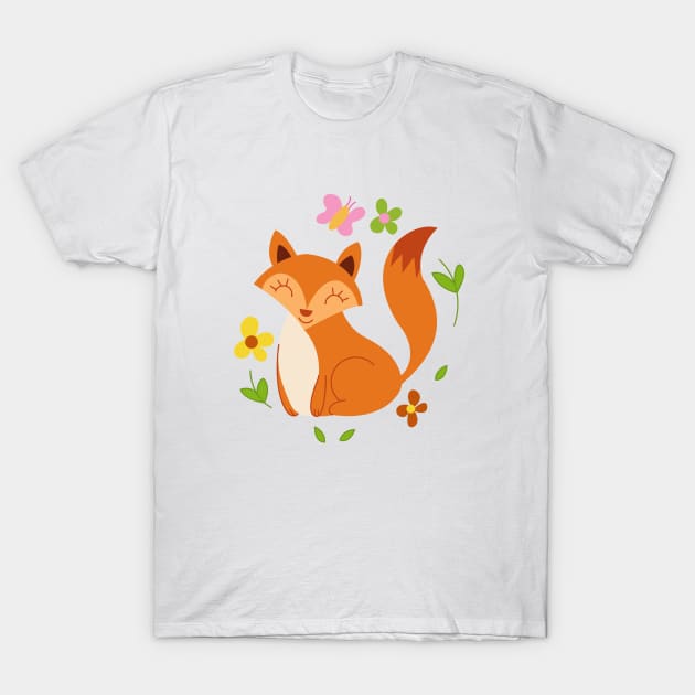 Adorable little fox with flowers T-Shirt by Duzzi Art